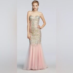 Terani Couture Peach Mirrored Trumpet Prom Dress